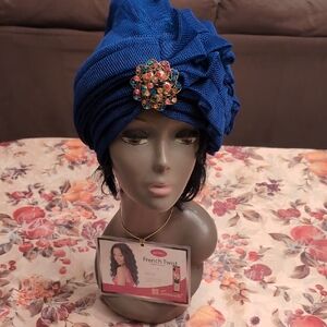 Blue Turban with Decorative Brooch